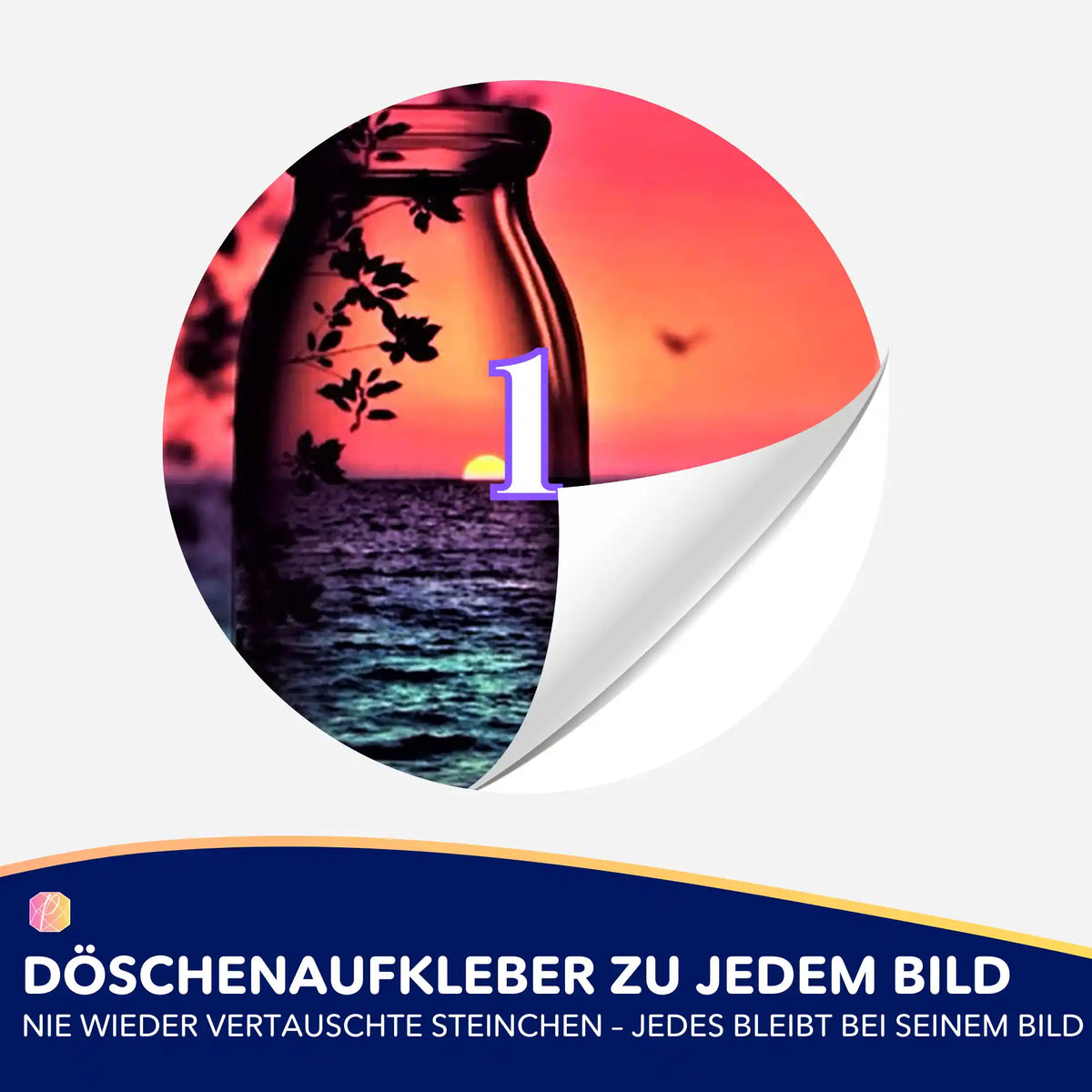 Runder Döschenaufkleber mit Nummer 1 für Diamond Painting Zubehör mit Motiv Roter Sonnenuntergang zur Sortierung