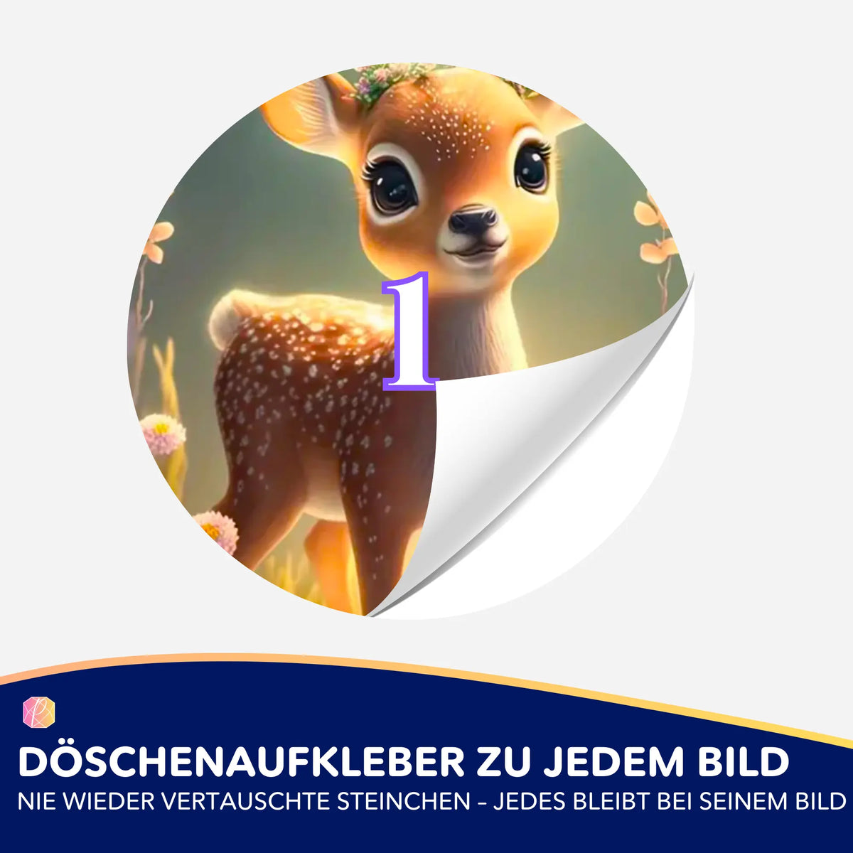 Döschenaufkleber mit Rehkitz Anabell Motiv für das Diamond Painting Zubehör zur geordneten Aufbewahrung von Steinchen