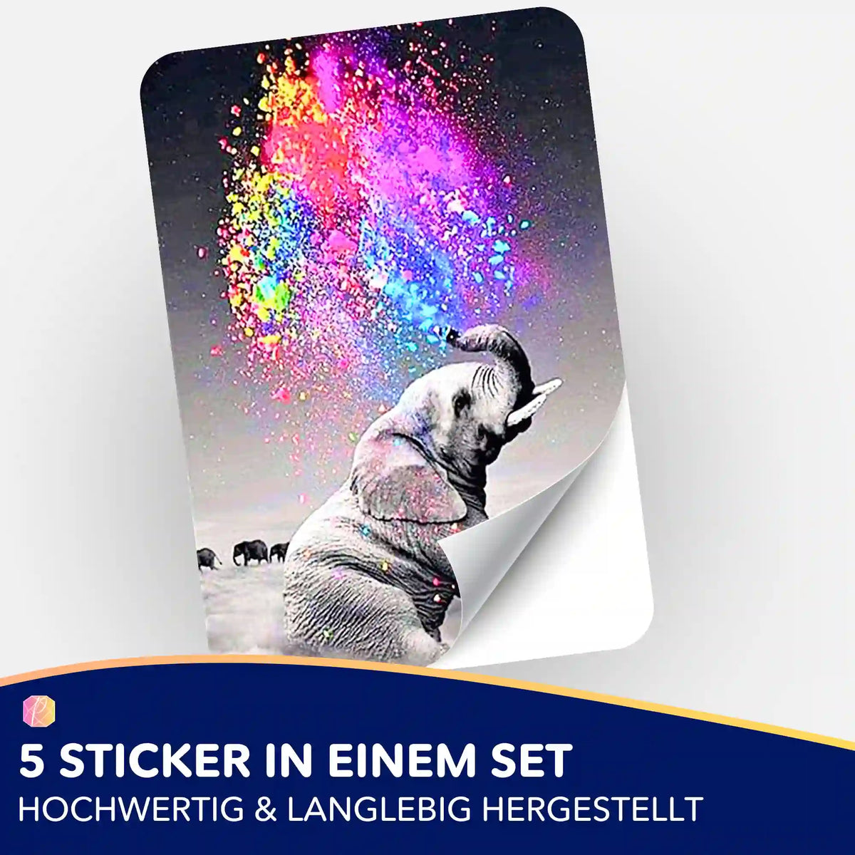 5er-Set Sticker für Diamond Painting und Bastelbedarf: Elefant-Motiv Farbenspiel mit bunten Highlights