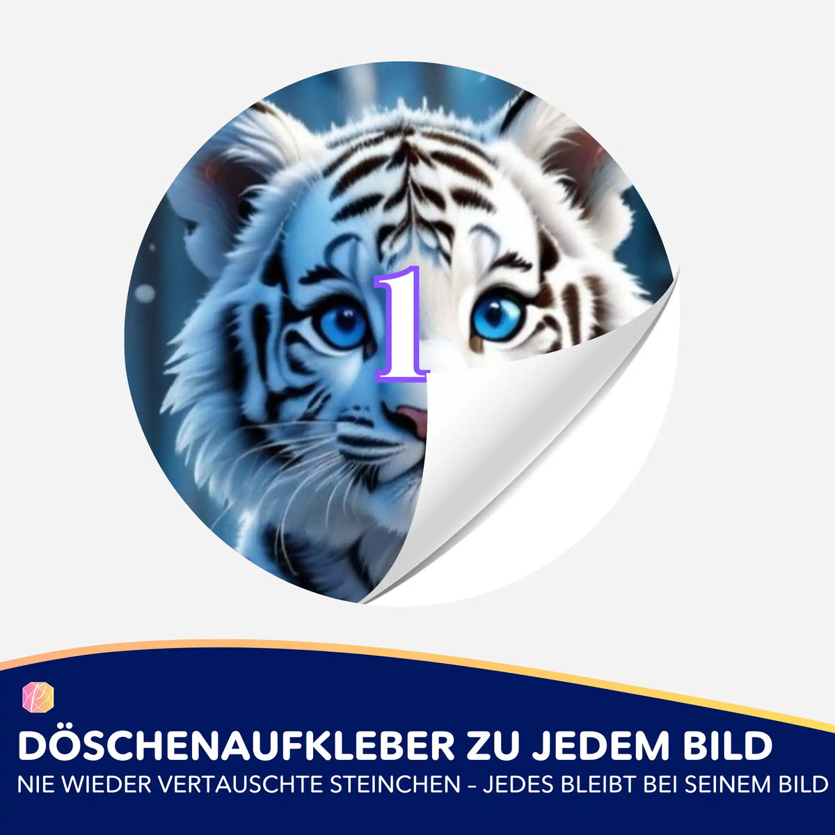 Runder Döschenaufkleber mit Schneetigerbaby-Motiv für Diamond Painting Zubehör zur Ordnung der Steinchen.