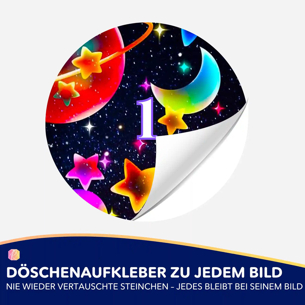 Bunte Welten-Döschenaufkleber mit Universum-Motiv zur Diamanten Painting Sortierung, Nummer 1 Sticker für Diamond Painting