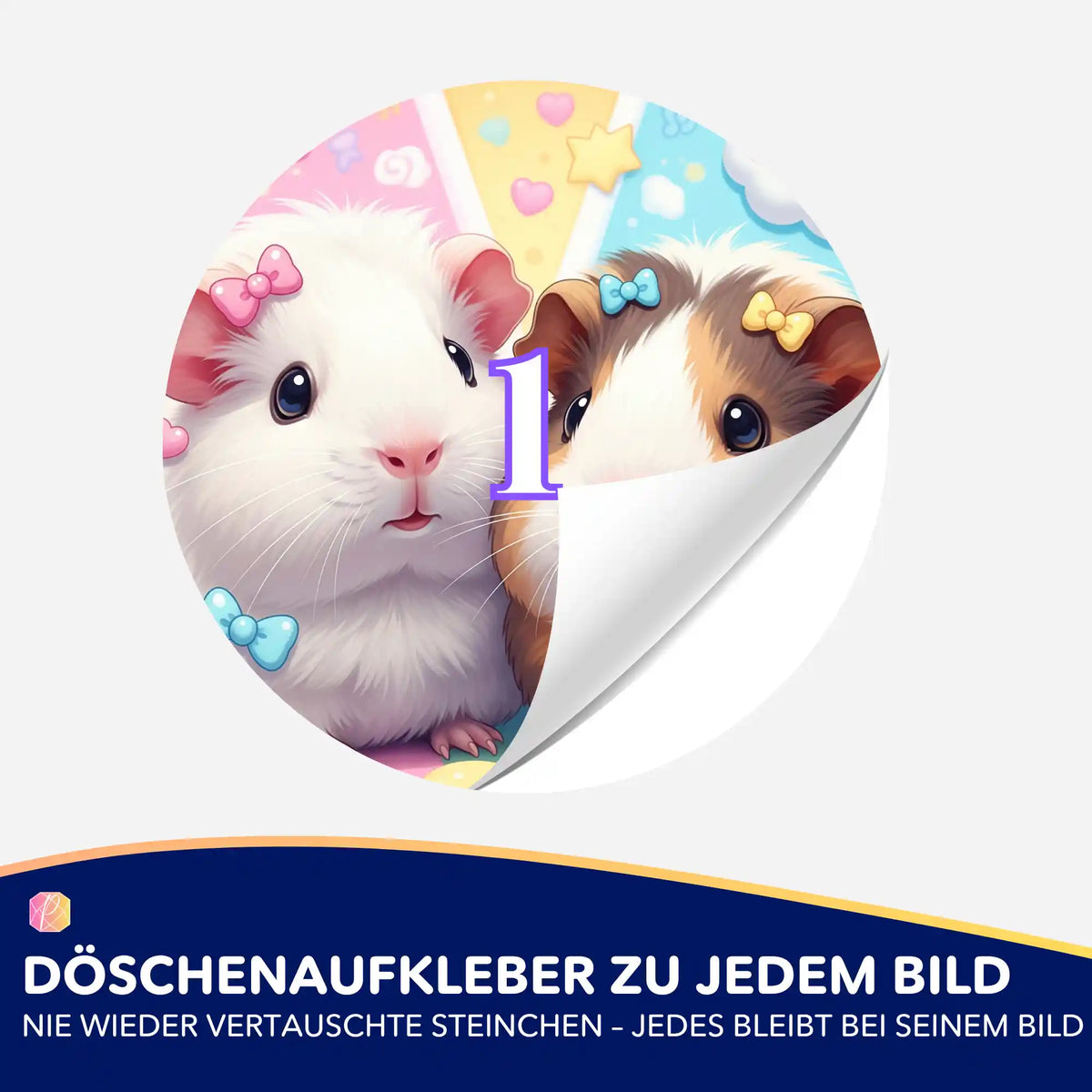 Runder Döschenaufkleber mit niedlichen Meerschweinchen Motiv für Diamond Painting Zubehör zur Ordnung der Steinchen.