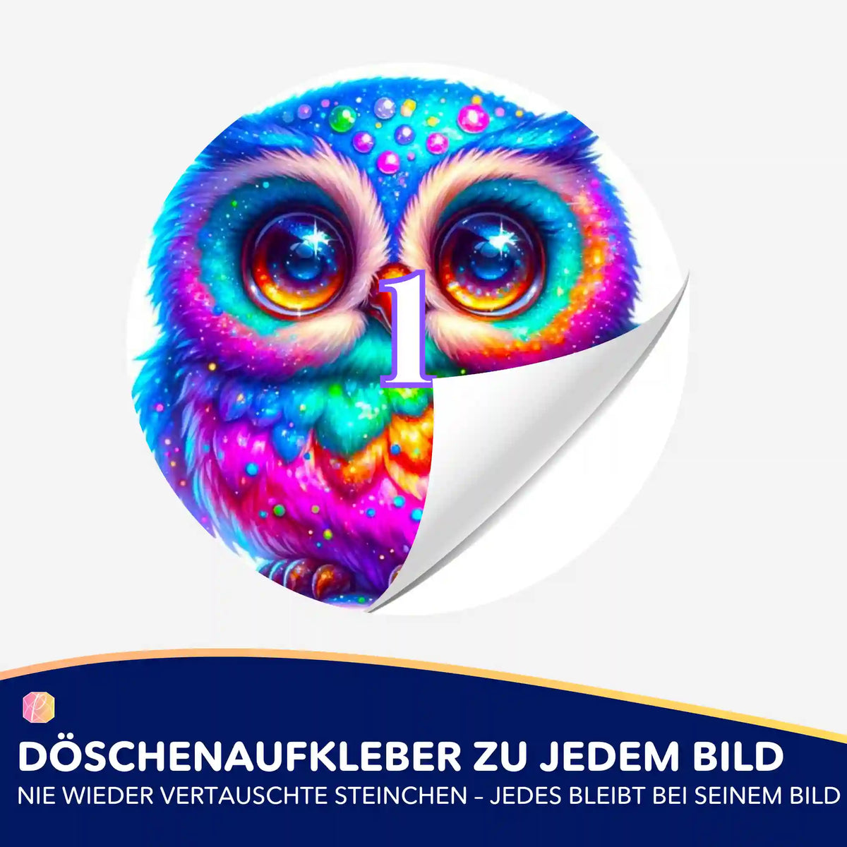 Bunter Eulen-Döschenaufkleber mit Nummer 1 für Diamond Painting Zubehör zur Ordnung der Diamanten
