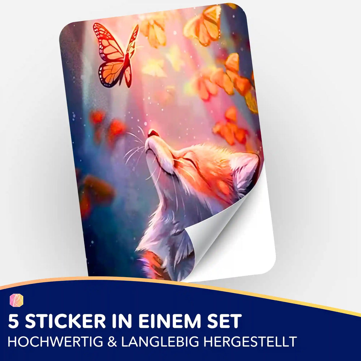 Picmondoo Diamond Painting Sticker-Set 5er-Pack mit Motiv: Fuchs und Schmetterlinge im magischen Wald