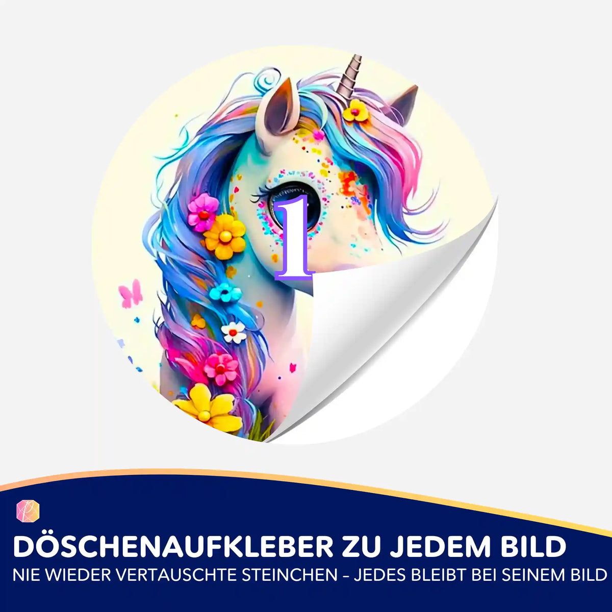 Runder Döschenaufkleber mit Einhorn Motiv für Diamond Painting Zubehör zur Organisation der Diamanten und Steinfarben