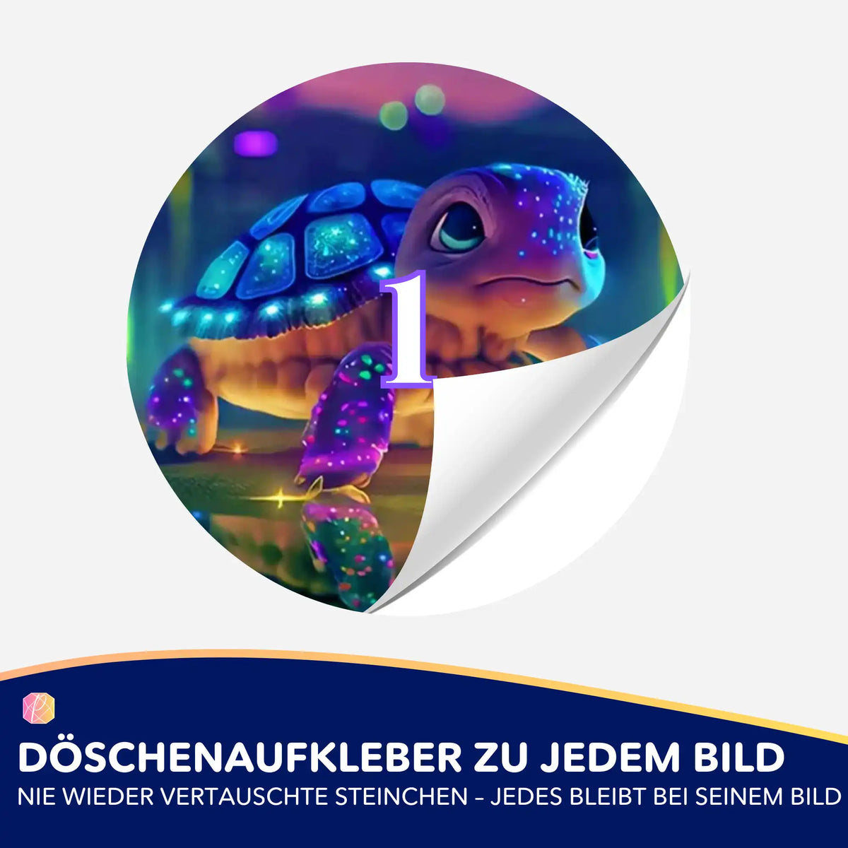 Runder Döschenaufkleber mit niedlichem Schildkröten-Motiv für Diamond Painting Zubehör zur einfachen Sortierung.