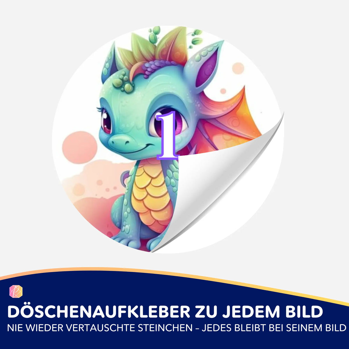 Bunter Drachen-Döschenaufkleber mit Nummer 1 für Diamond Painting Zubehör zur einfachen Sortierung der Steinchen.