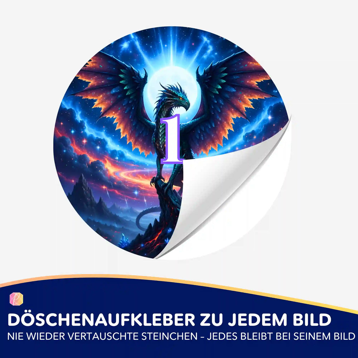 Aetherion Drachen Döschenaufkleber mit Nummer 1 für die Diamond Painting Steinchen-Sortierung