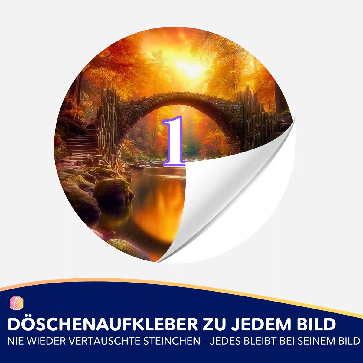 Runde Döschenaufkleber für Diamond Painting mit Motiv Brücke der ewigen Stunde zur Organisation der Diamantsteinchen.
