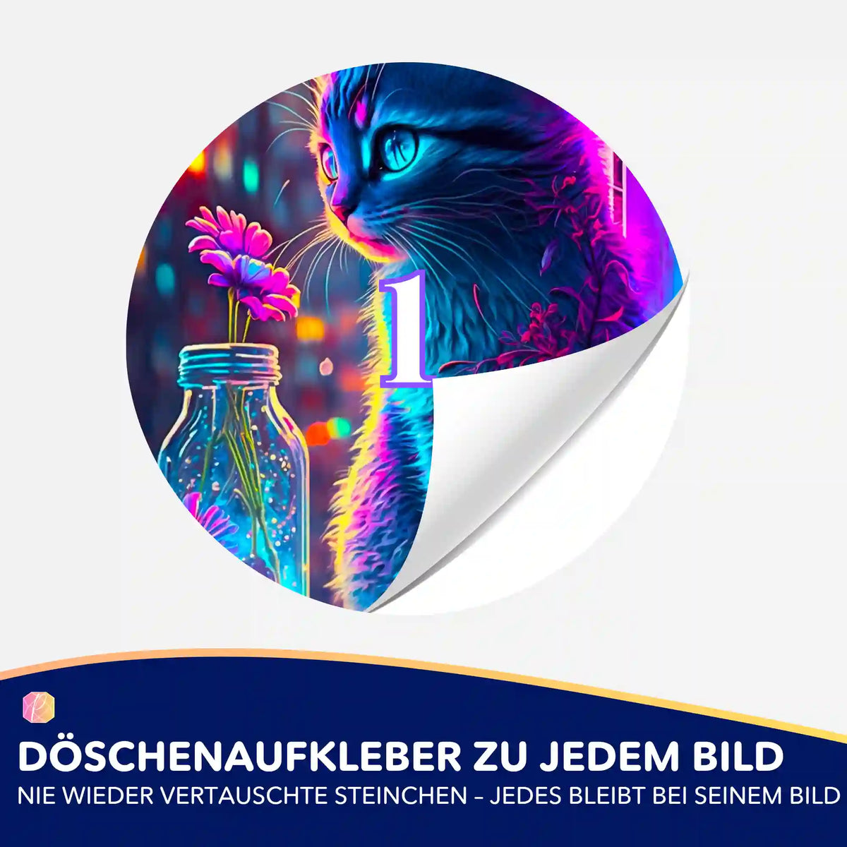 Bunter Döschenaufkleber mit Katzen-Motiv zur Sortierung von Steinchen für dein Diamond Painting Zubehör