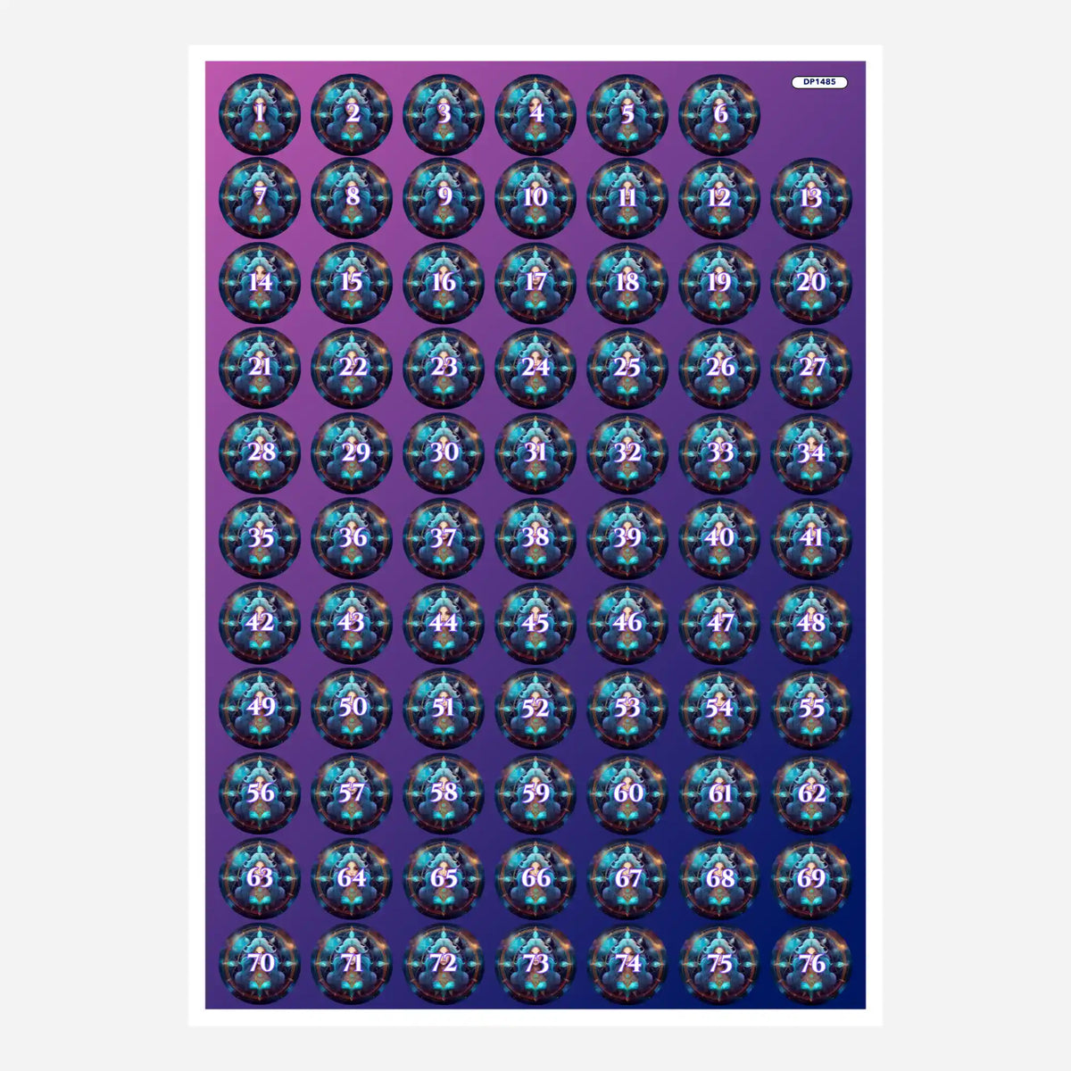 Döschenaufkleber für Diamond Painting Sternzeichen Jungfrau, 76 nummerierte Etiketten zur Organisation von Steinen.