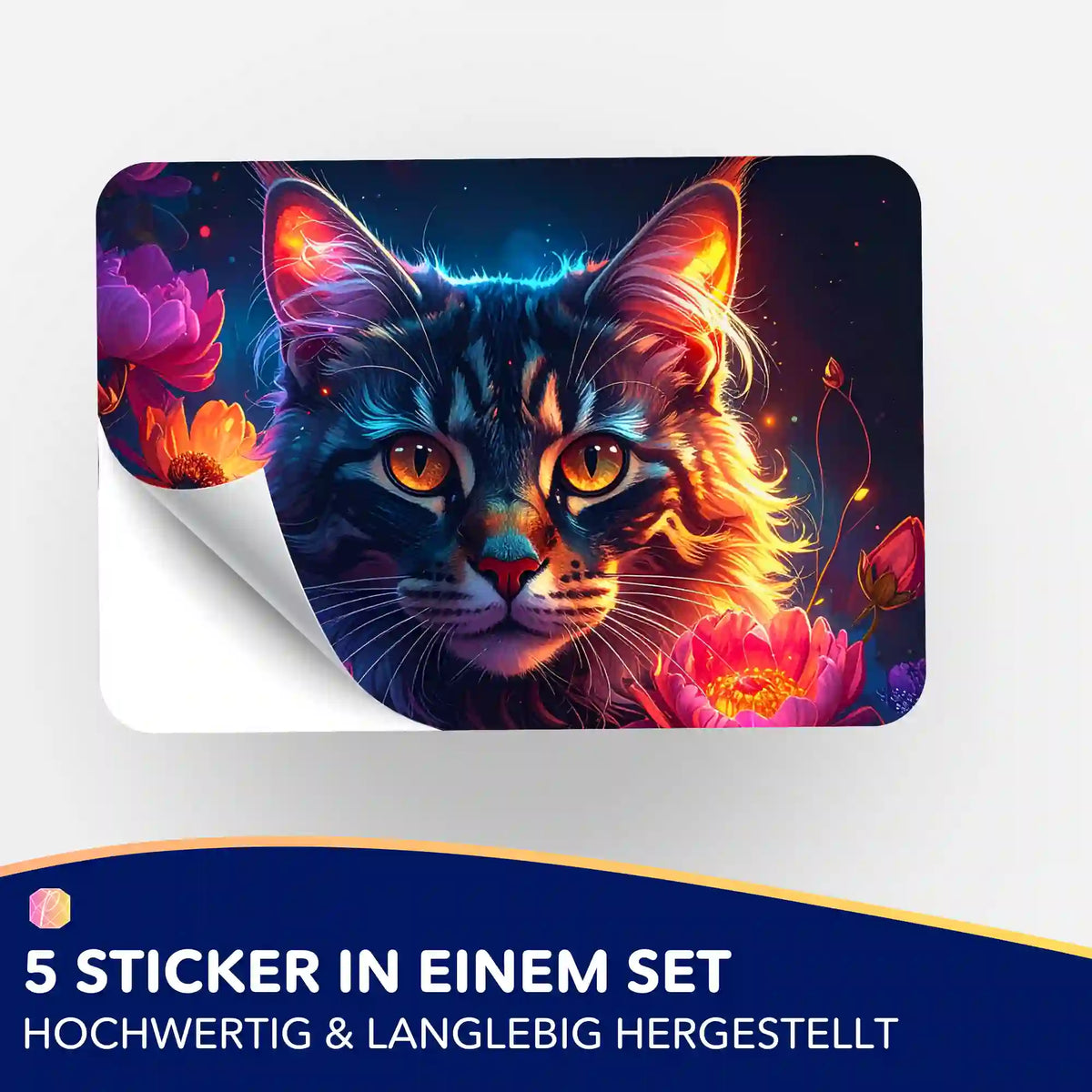 5er-Set Aufkleber Hüterin der Nachtblüten für Diamond Painting und Bastelsets mit Katzenmotiv und leuchtenden Blumen