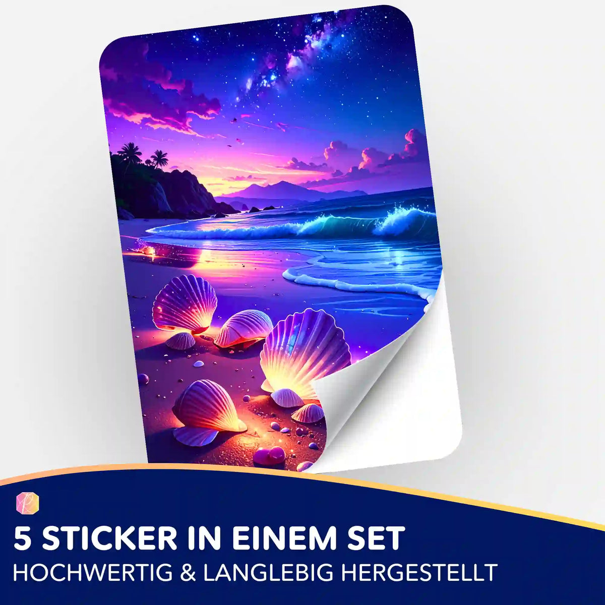 5er-Set Aufkleber mit Wunschmuscheln-Motiv, perfekt zur Organisation für dein Diamond Painting oder Malen nach Zahlen Set.