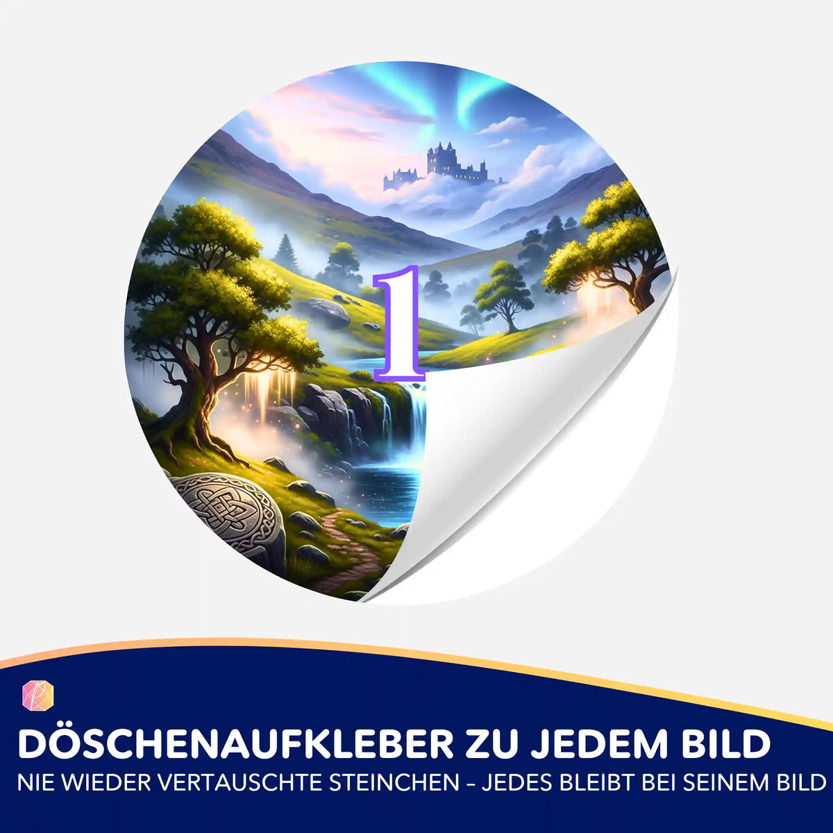 Döschenaufkleber für Diamond Painting mit Fantasy-Motiv Tal der Erinnerung zur Organisation von Steinchen