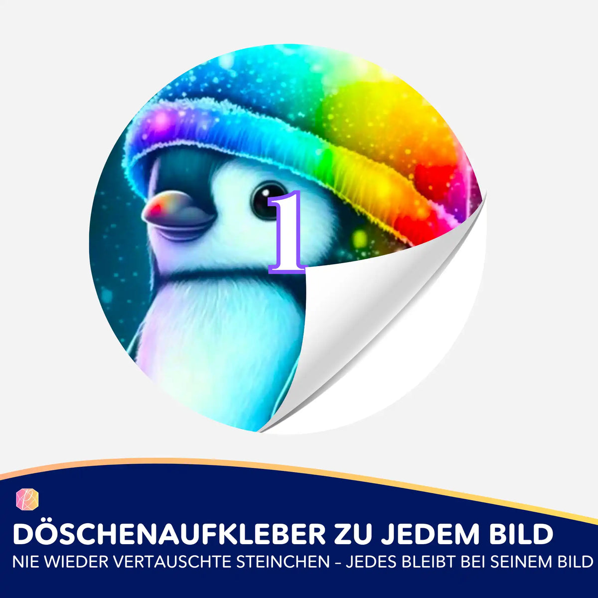 Bunter Pinguin-Döschenaufkleber für die Diamond Painting Sortierung – praktische Etiketten für dein Diamond Painting Set