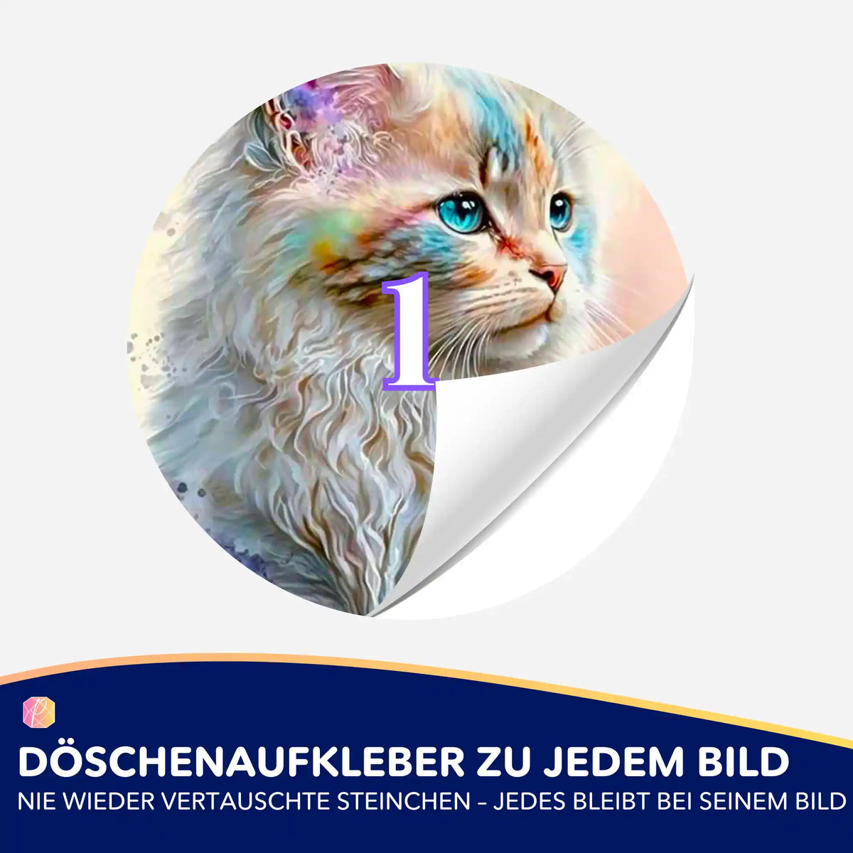 Döschenaufkleber mit Kätzchen-Motiv zur Organisation von Diamond Painting Steinchen und Bastelzubehör