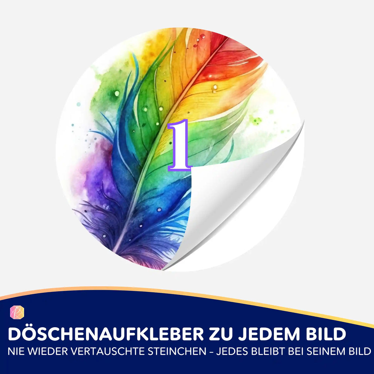 Bunter Feder-Döschenaufkleber mit Nummer 1 für die Organisation von Steinen bei Diamanten Painting Projekten