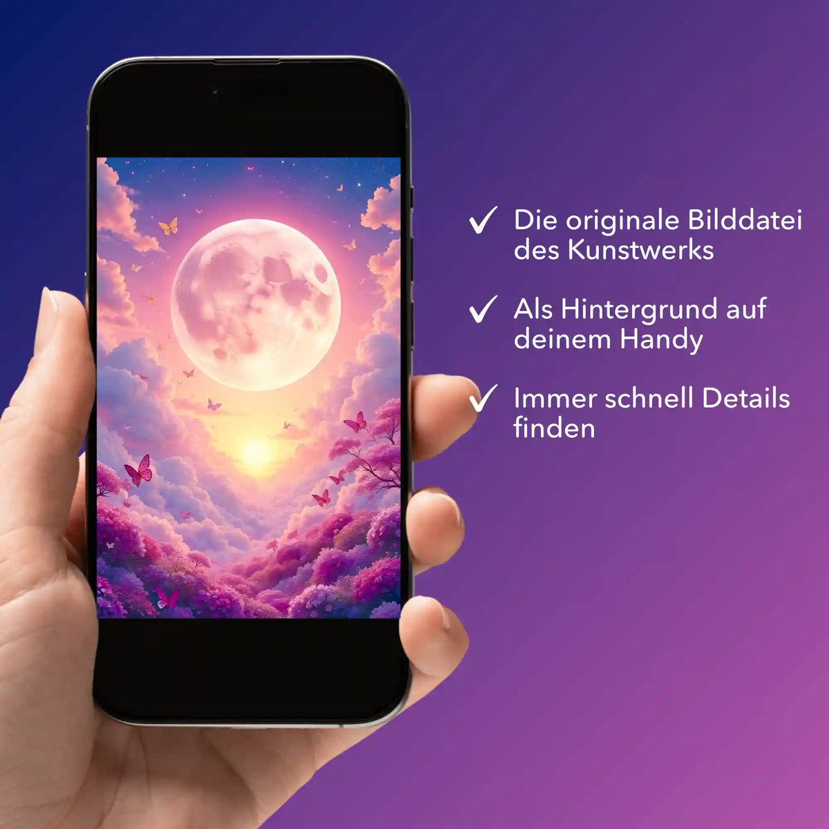 Smartphone mit digitaler Bildmappe Wolkenreich für dein Diamond Painting oder Malen nach Zahlen Projekt