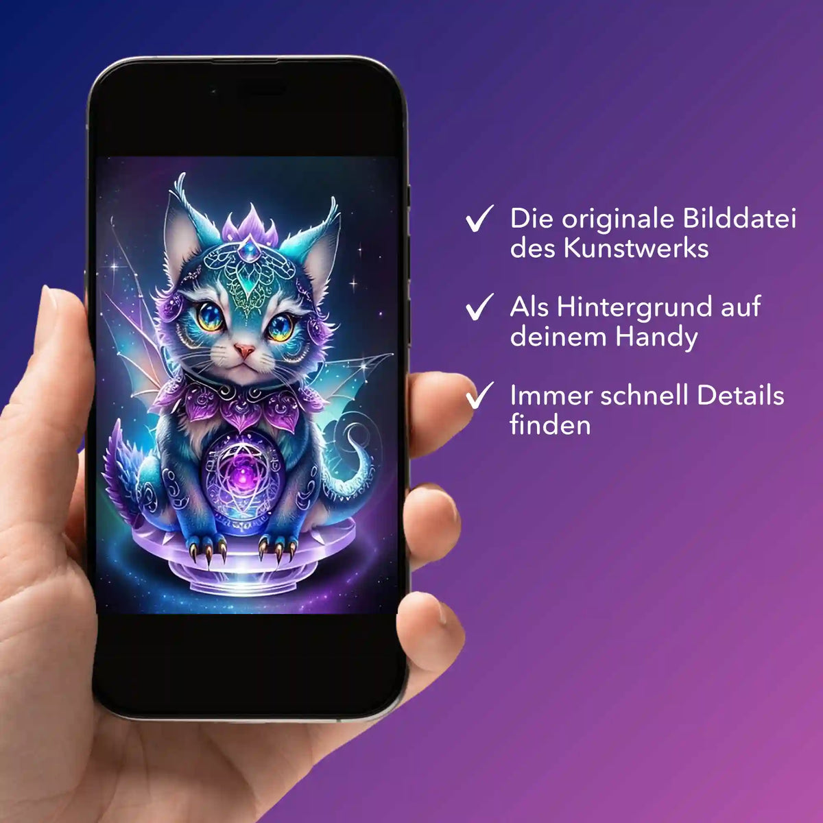 Digitale Bildmappe Mystical Kitty als Smartphone-Hintergrund für Diamond Painting und Malen nach Zahlen Fans