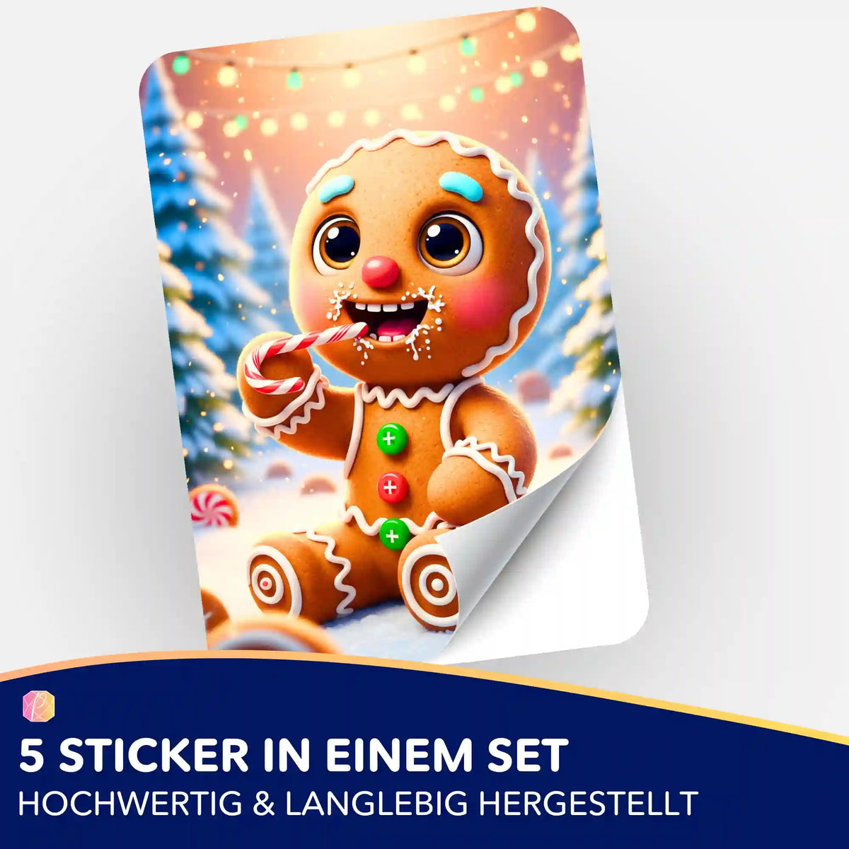 5er-Set Aufkleber mit niedlichem Lebkuchenmann-Motiv als Zubehör für Diamond Painting und Bastelprojekte