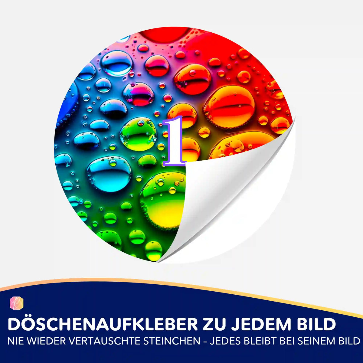 Bunter Döschenaufkleber mit Wassertropfen-Motiv zur Sortierung von Diamond Painting Steinchen bei Picmondoo