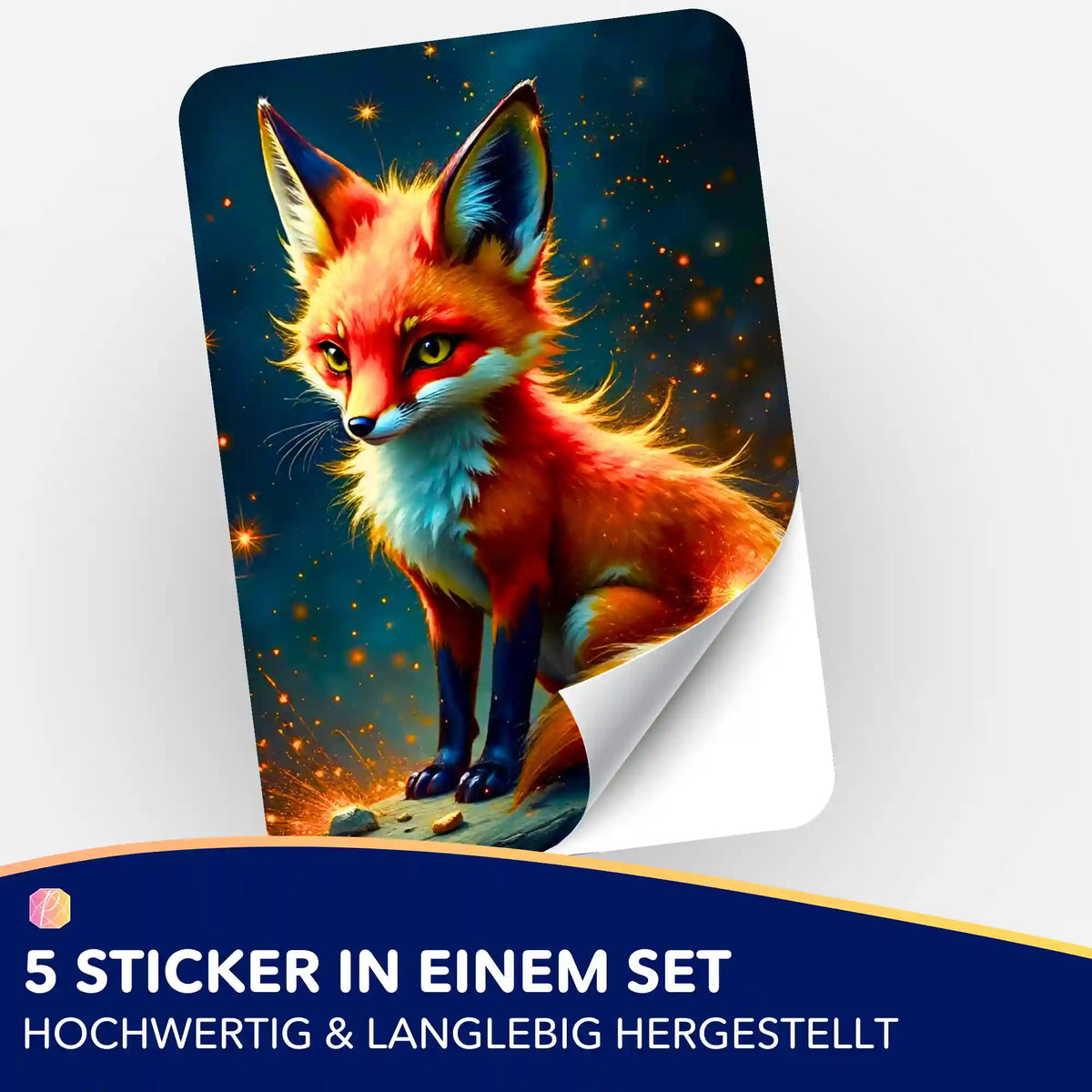 Fuchs-Sticker aus dem 5er-Set zur Organisation von Diamond Painting und Malen nach Zahlen Projekten
