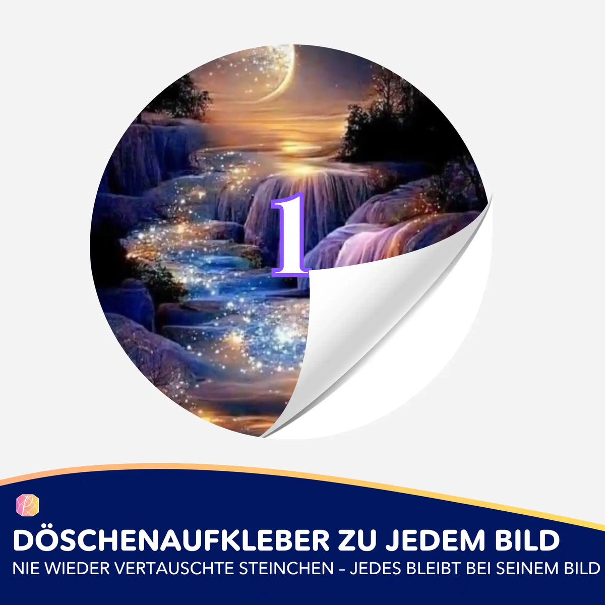 Runder Döschenaufkleber mit Landschaftsmotiv für Diamond Painting Zubehör zur einfachen Sortierung der Glitzersteine.