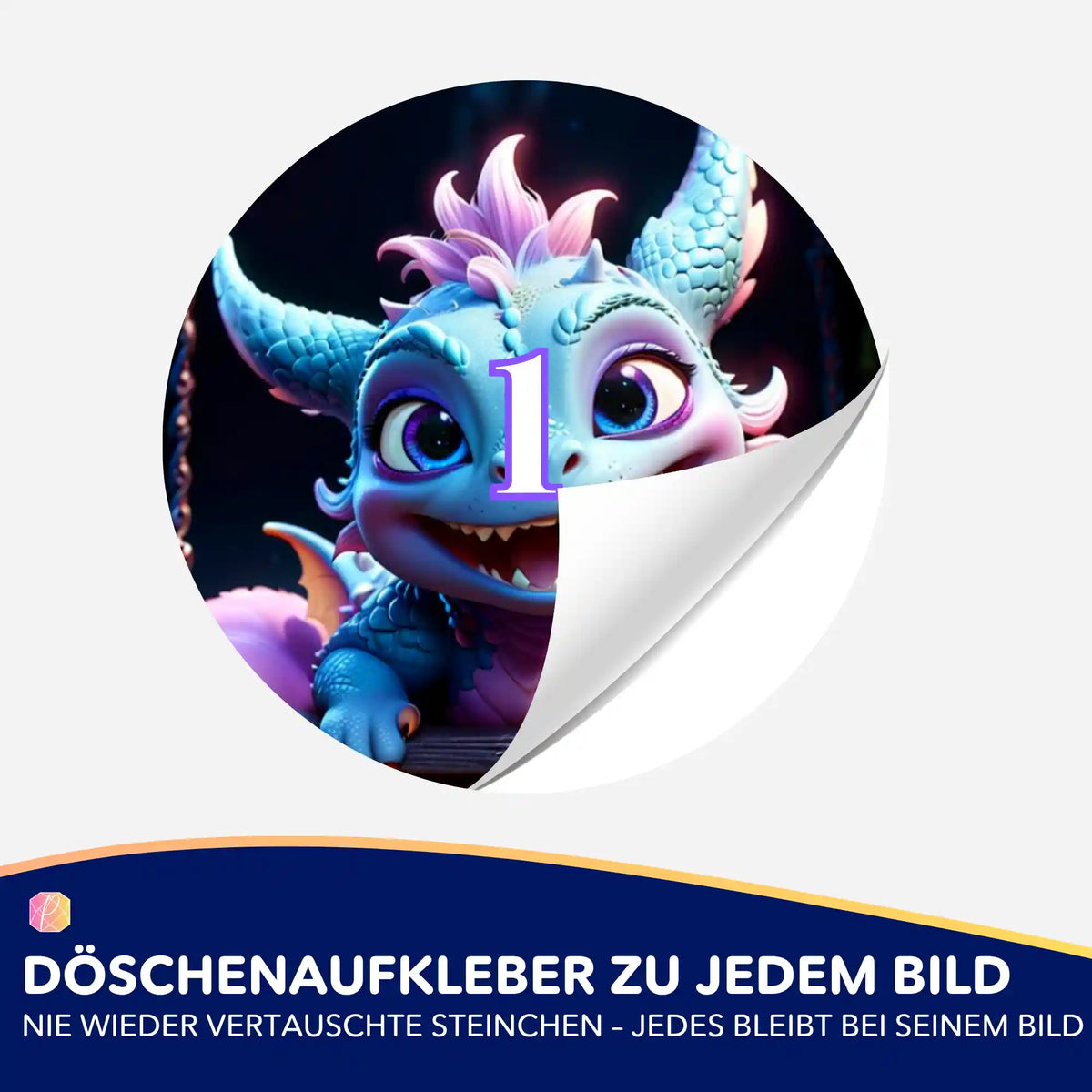 Bunte Diamond Painting Döschenaufkleber mit Fantasy Drachen Motiv Blue Flatter Dragon für einfaches Steinchen-Sortieren