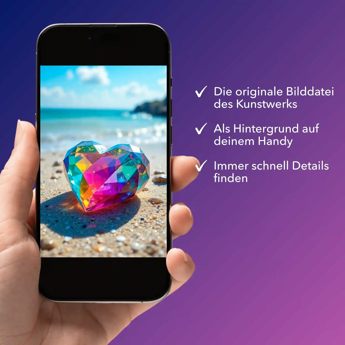 Digitale Bildmappe für Diamond Painting Crystal Heart als Handy-Hintergrund für die Motivdetails