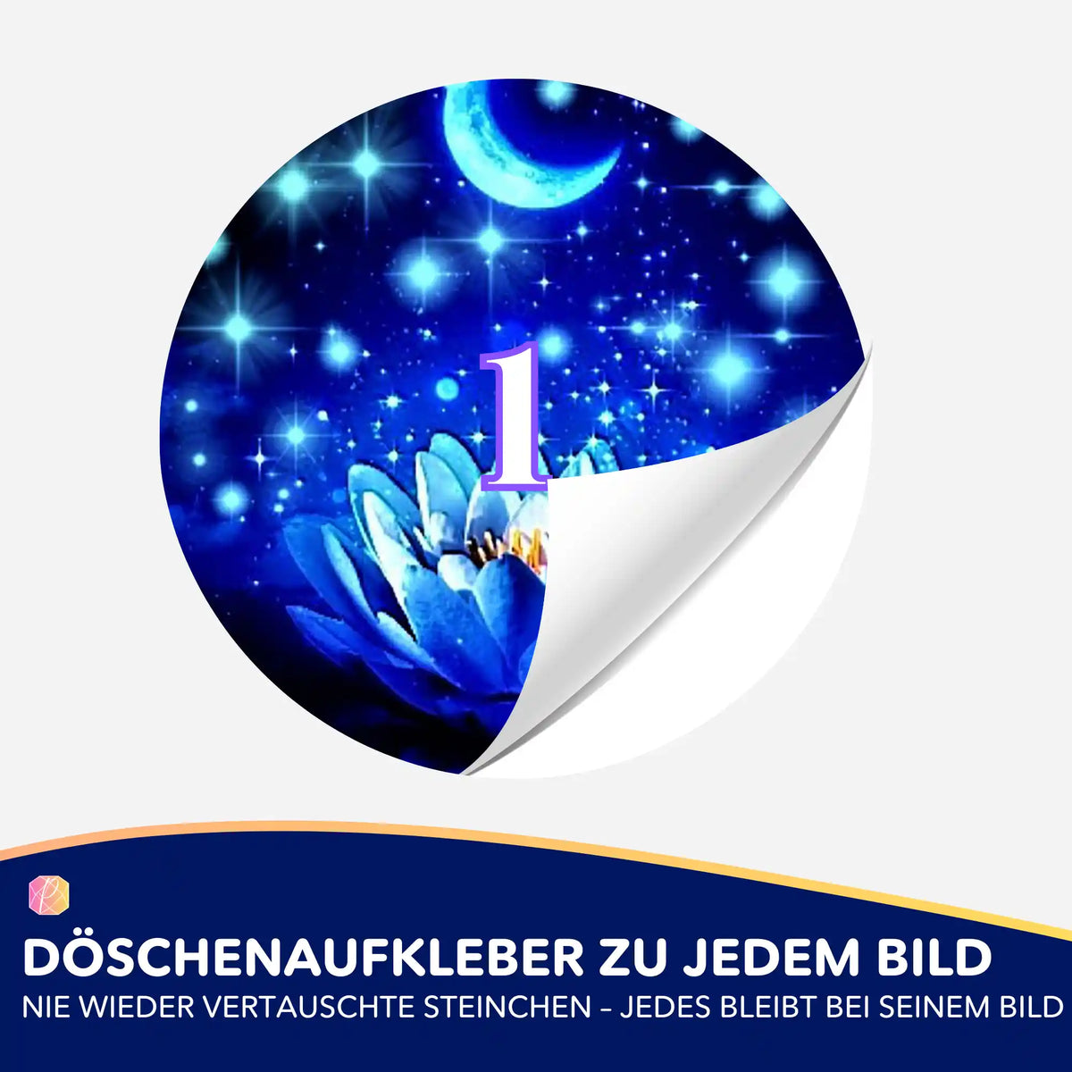 Runder Döschenaufkleber mit Motiv Blaue Seerose für Diamond Painting Zubehör zur einfachen Sortierung der Steinchen.