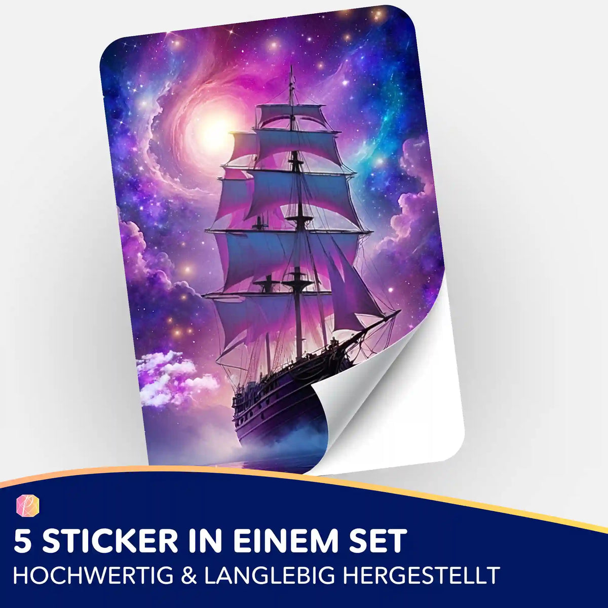 Picmondoo Sticker-Set Starlight Ocean für Diamond Painting und Bastelzubehör mit Segelschiff im Weltraum-Design