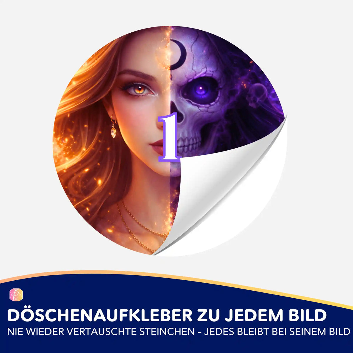 Runder Diamond Painting Döschenaufkleber mit mystischem Gothic-Motiv einer Frau mit Totenkopf zur Steinesortierung