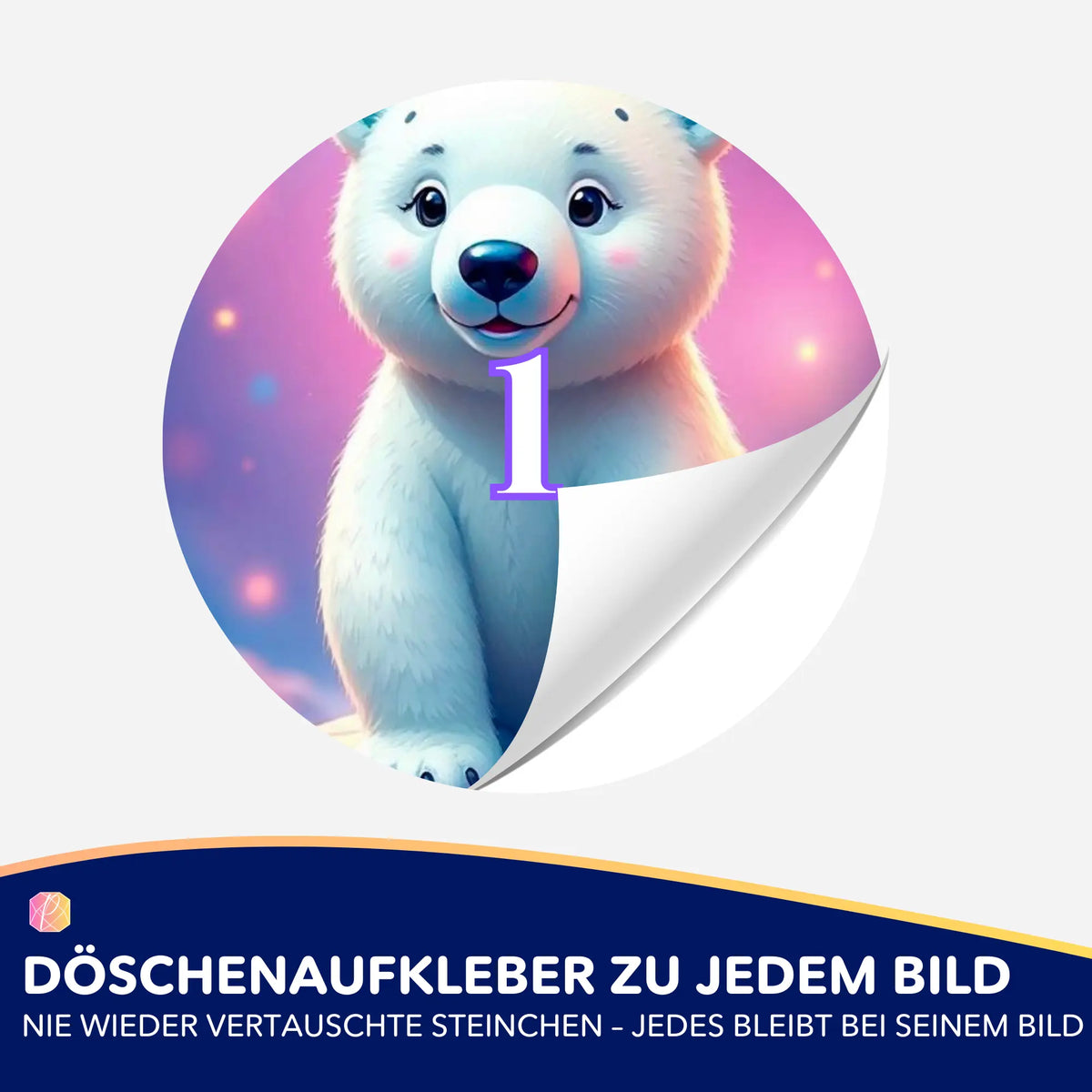 Runder Döschenaufkleber mit Eisbär-Motiv zur Organisation von Diamond Painting Steinchen