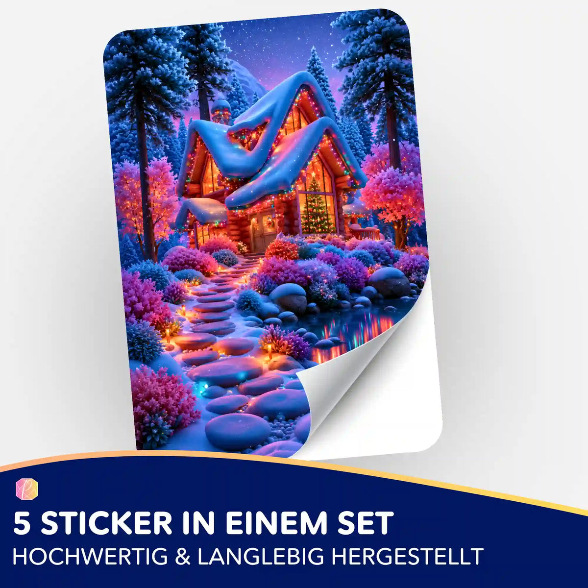 Weihnachten im Lichterwald Aufkleber-Set für Diamond Painting Zubehör mit beleuchtetem, verschneitem Winterhaus