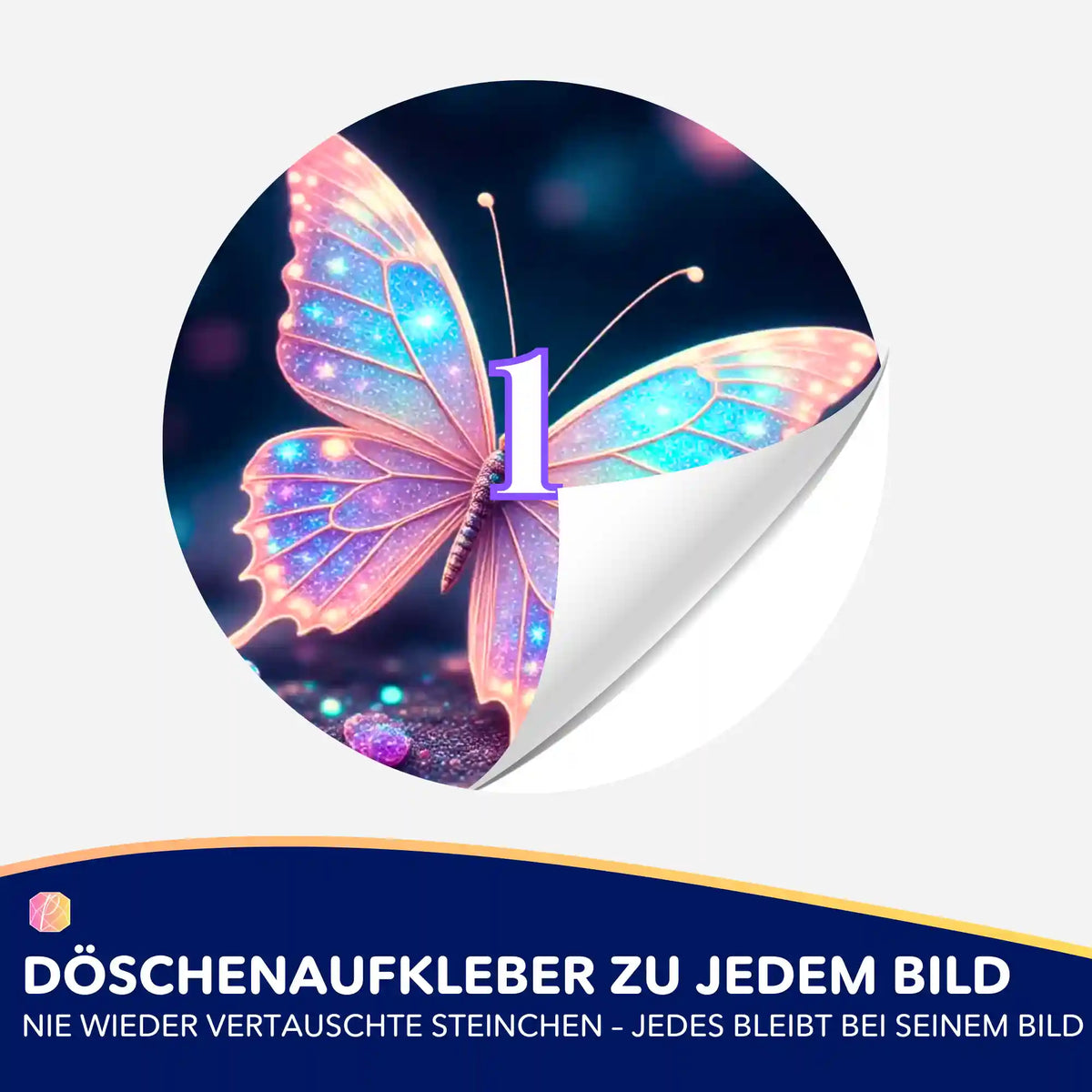 Bunte Diamond Painting Döschenaufkleber mit Schmetterlings-Motiv zur Sortierung von Diamanten für dein DIY-Projekt