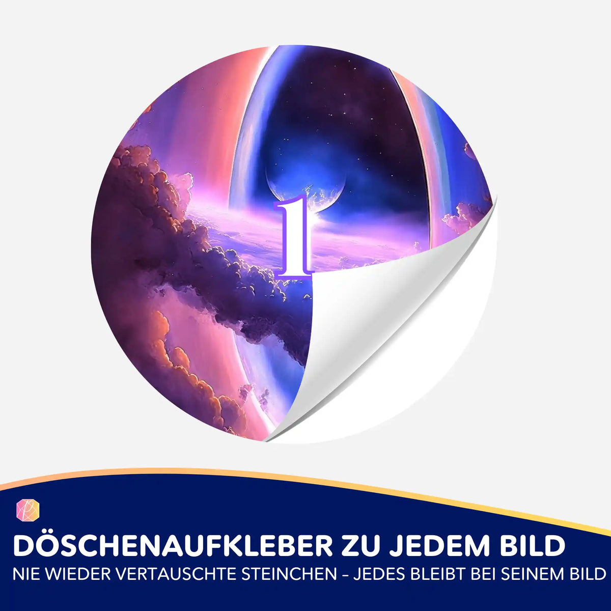 Runder Döschenaufkleber mit Weltraum-Motiv zur Organisation von Diamond Painting Steinchen bei Picmondoo