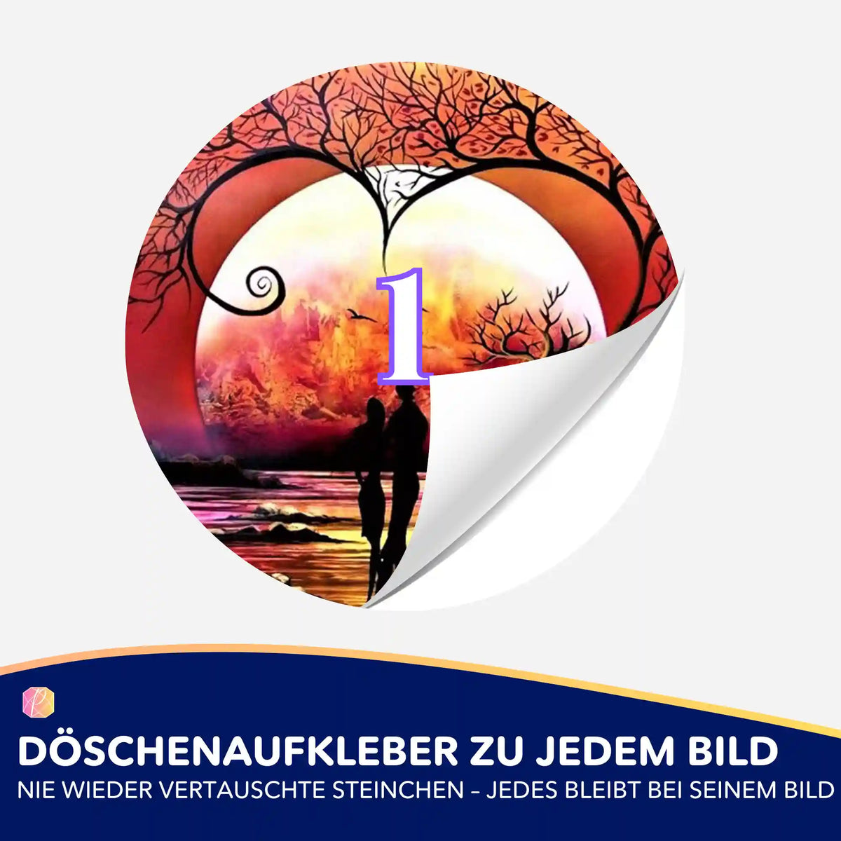 Bunter Döschenaufkleber Baum der Liebe für Diamond Painting Zubehör zur übersichtlichen Sortierung von Steinchen
