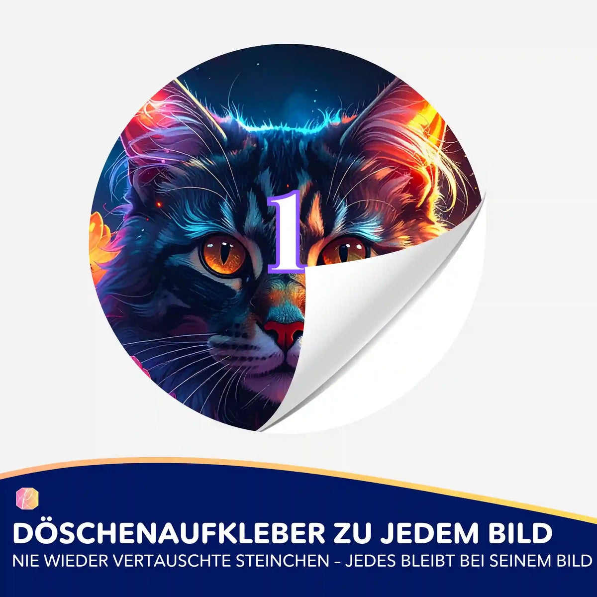 Runder Döschenaufkleber mit Katzenmotiv für Diamond Painting Zubehör zur geordneten Aufbewahrung der Steinchen.