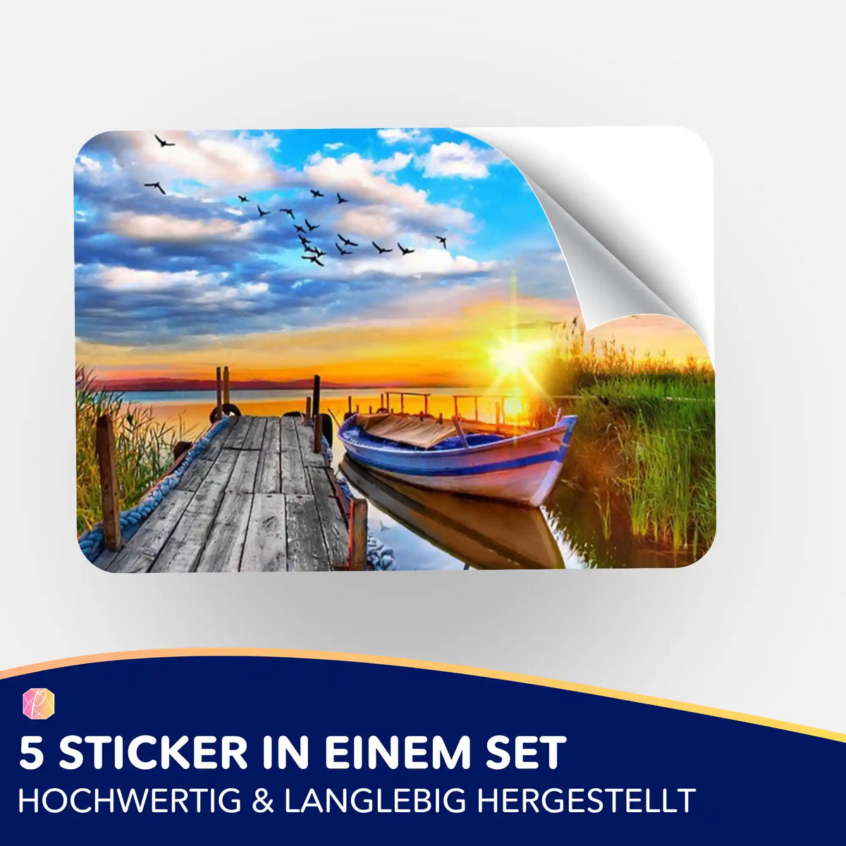 5-teiliges Aufkleber-Set mit Motiv Sonniger Abend am See für Diamond Painting und Bastelzubehör von Picmondoo