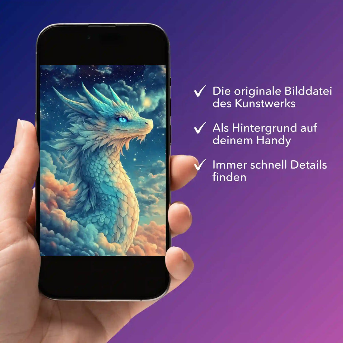 Digitale Bildmappe für Diamond Painting Design Himmelsdrache Saphira zur Nutzung bei Malen nach Zahlen oder Hobby-Kunst