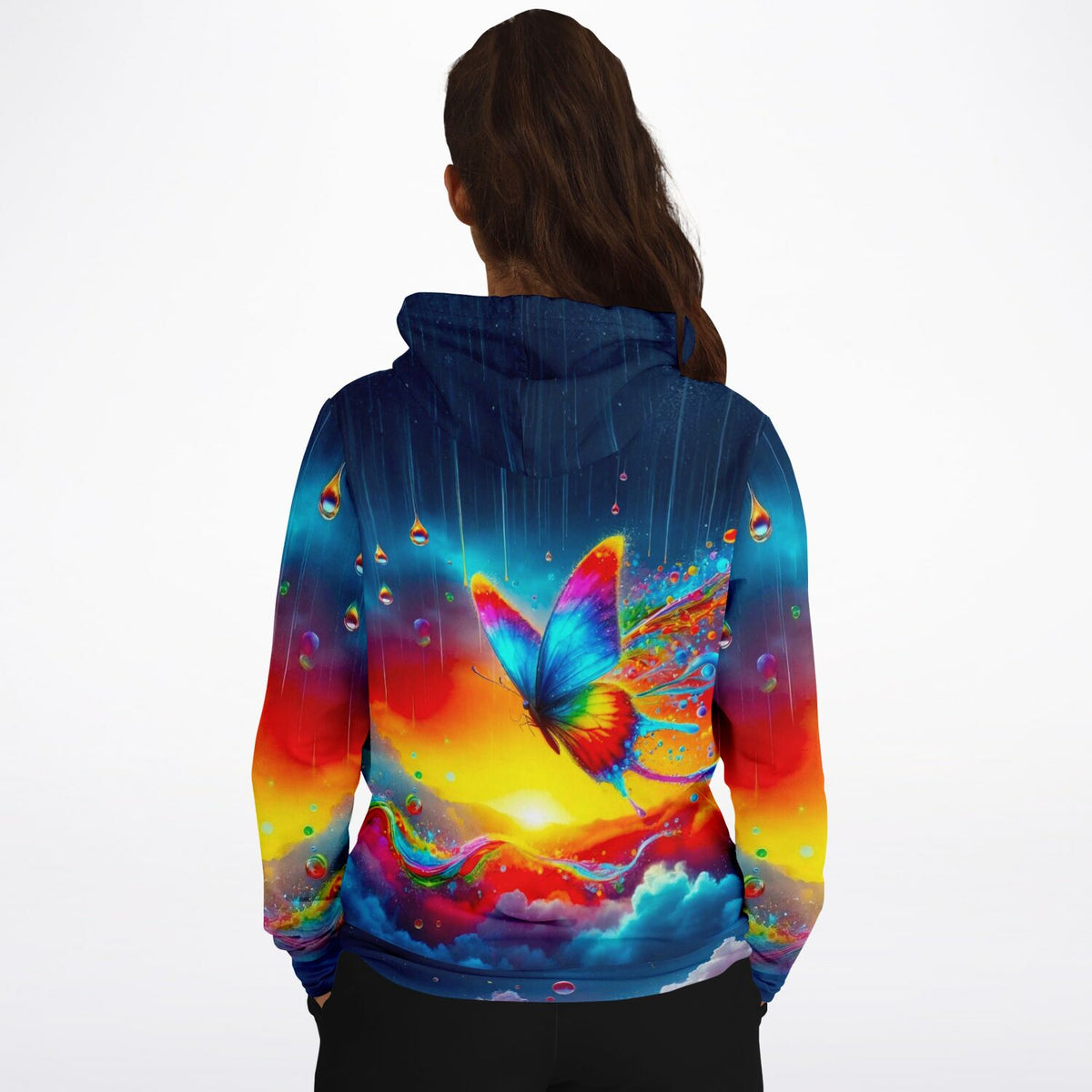 Hoodie mit buntem Schmetterling und Regenbogen-Design im Stil von Diamond Painting Motiven