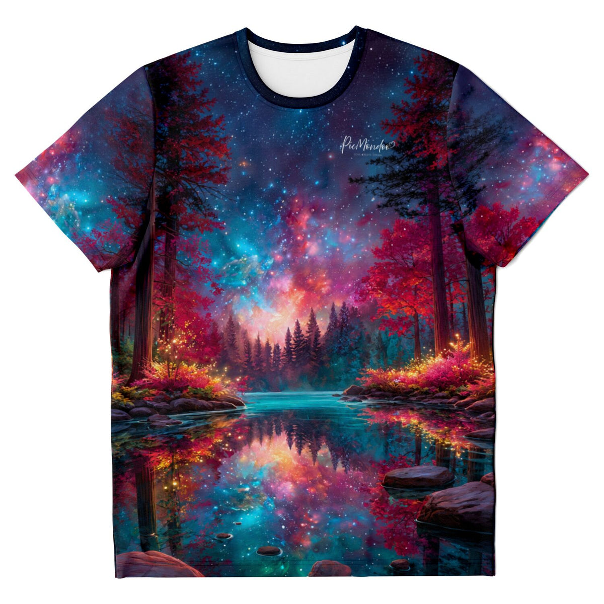 Dreamer T-Shirt mit magischem Wald Motiv, inspiriert von Diamond Painting Galaxie Farben und sternenklarem Nachthimmel.