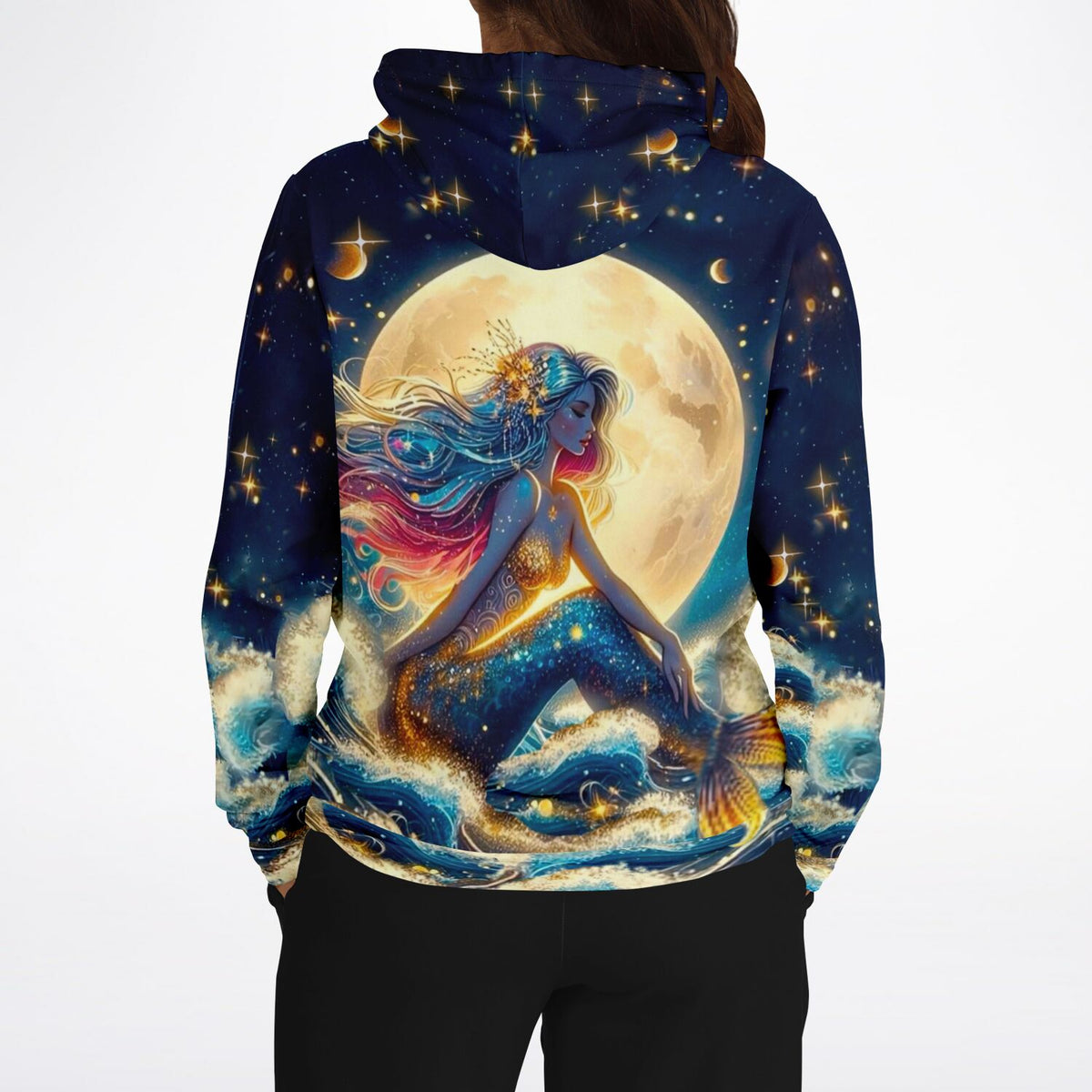 Dreamer Hoodie mit Meerjungfrau Motiv im nächtlichen Sternenhimmel, passend zum Stil unserer Diamond Painting Sets