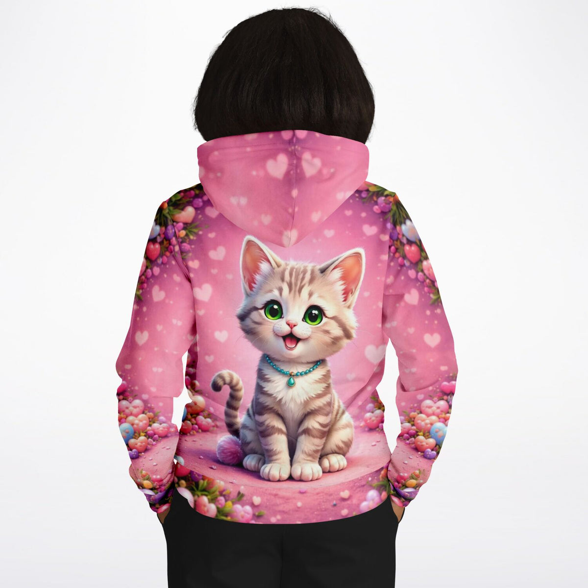 Rosa Damen-Hoodie mit niedlichem Kätzchen-Motiv, das sich ideal als Vorlage für ein Diamond Painting oder Malen nach Zahlen eignet