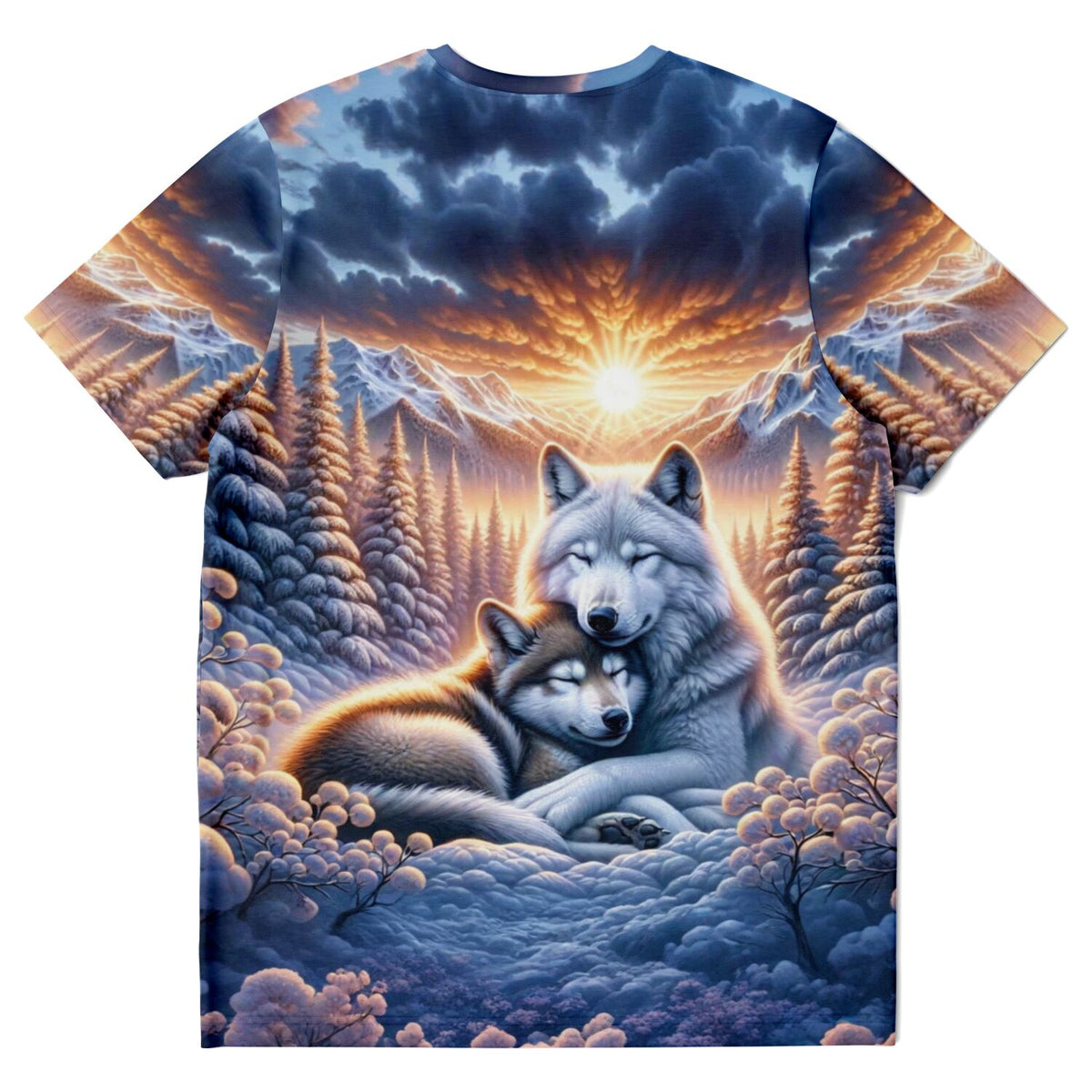 Dreamer T-Shirt mit Wolfliebe im Sonnenaufgang, hochwertiger Druck im Stil von Malen nach Zahlen und Diamond Painting Motiven
