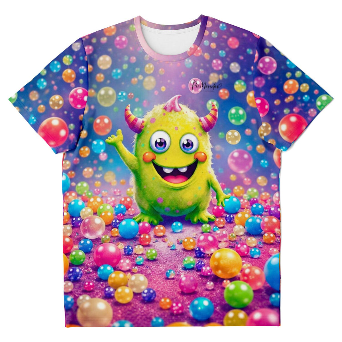 Dreamer T-Shirt mit buntem Monster und 3D-Kugeln, inspiriert vom farbenfrohen Diamond Painting Design von Picmondoo