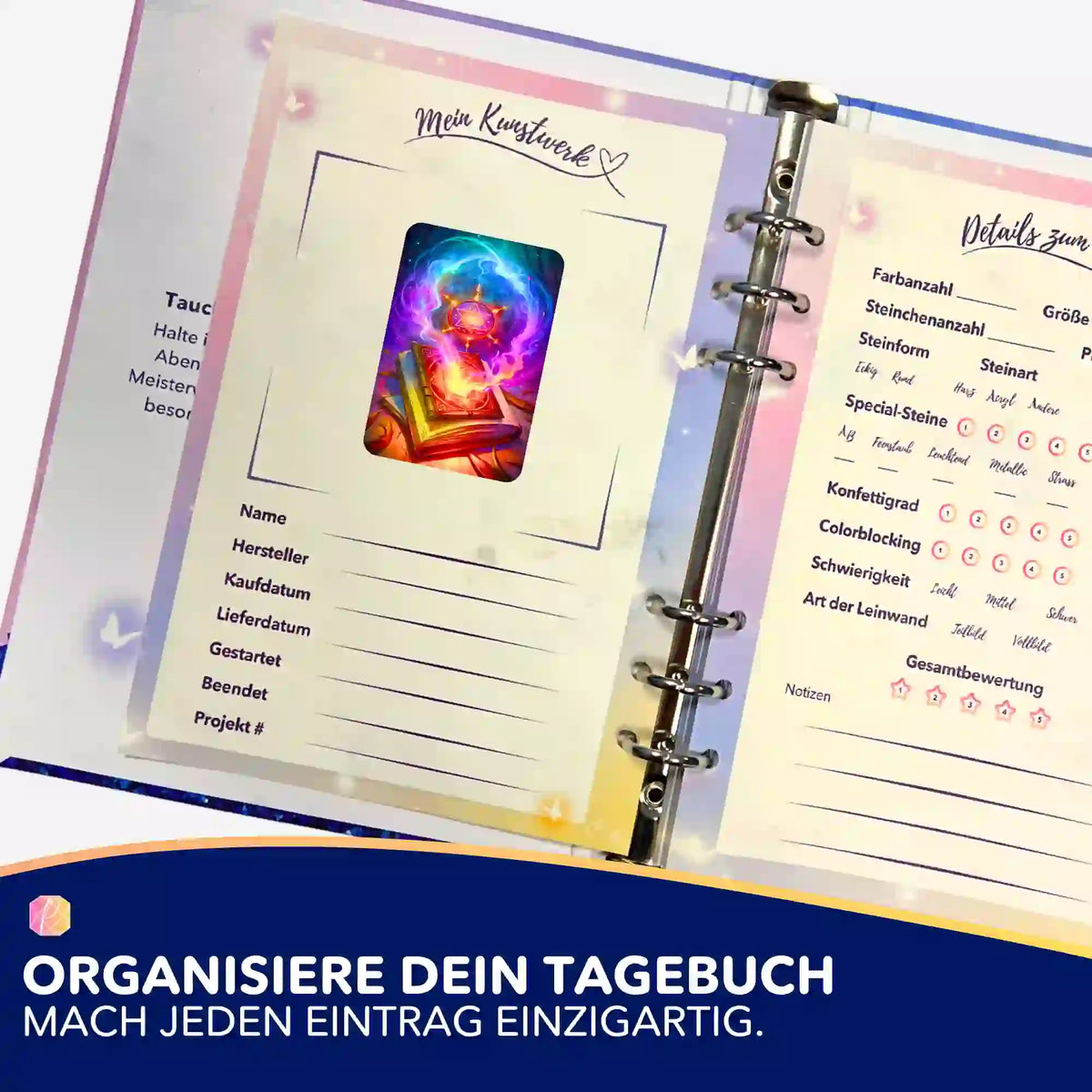 Picmondoo Diamond Painting Tagebuch mit Hexenkünste Aufkleber zur Organisation von Projektdetails und Bewertungen