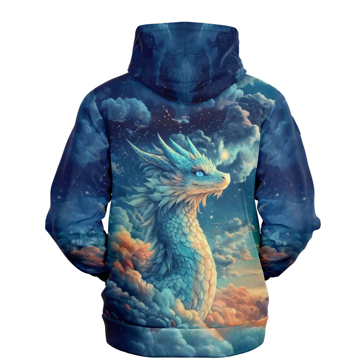 Dreamer Hoodie mit Himmelsdrache Saphira Motiv, blaues Fantasy-Design wie bei Diamond Painting oder Malen nach Zahlen