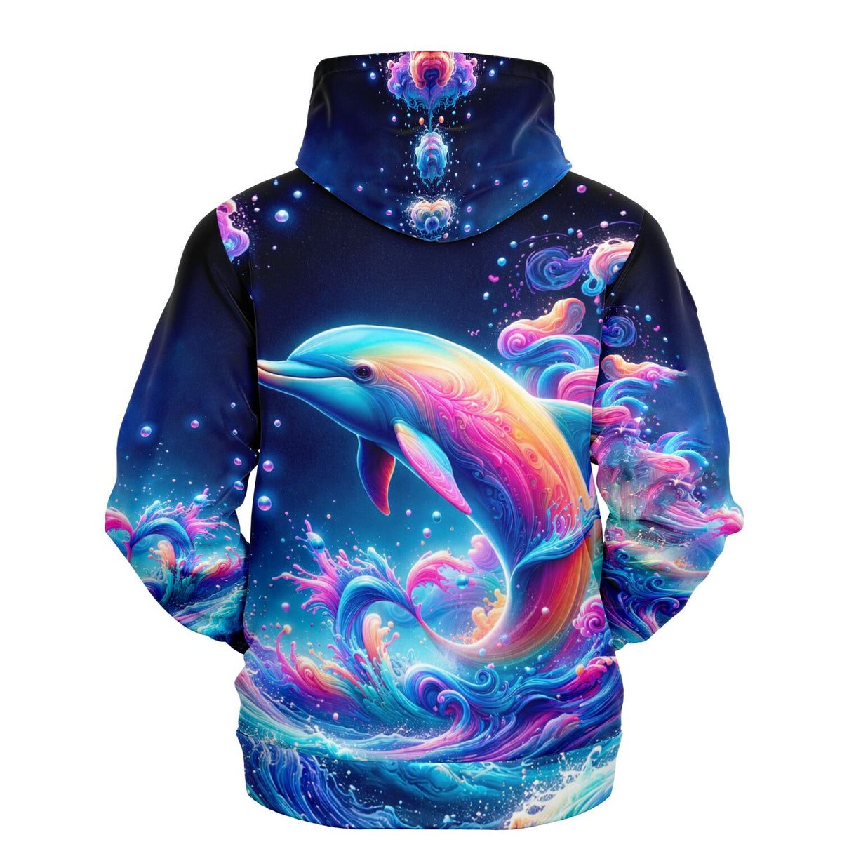 Dreamer Hoodie mit Delfin Motiv in leuchtenden Farben, inspiriert von Diamond Painting und Malen nach Zahlen Kunststilen.