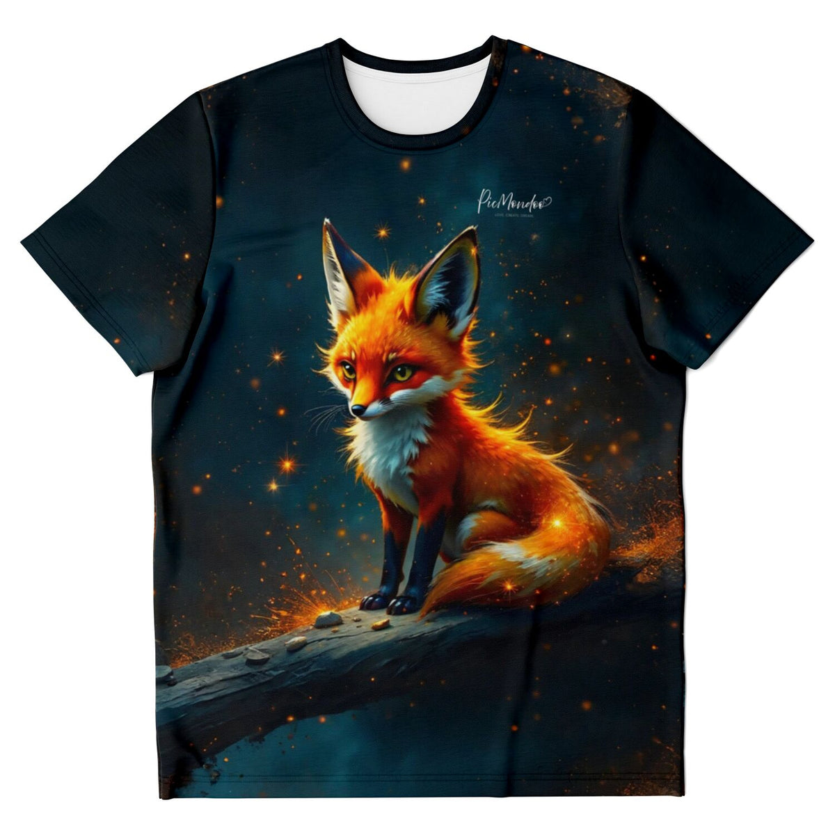 Schwarzes Dreamer T-Shirt mit leuchtendem Fuchs Motiv, passend für Fans von Diamond Painting und Malen nach Zahlen